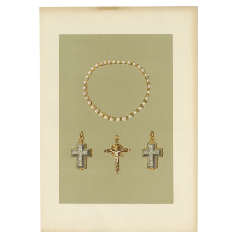 Antique Print of a Pearl Necklace by Gibb, 1890