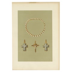 Antique Print of a Pearl Necklace by Gibb, 1890
