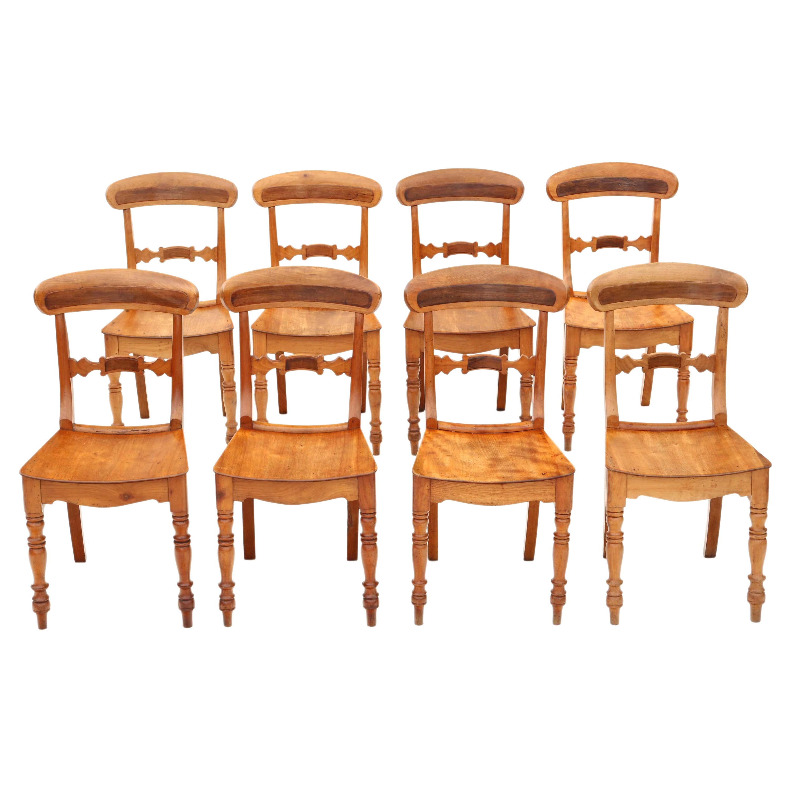 Antique Set of 8 Victorian Elm Kitchen Dining Chairs