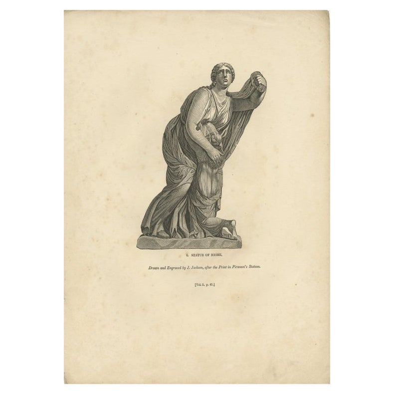 Antique Print of a Statue of Niobe by Knight, 1835