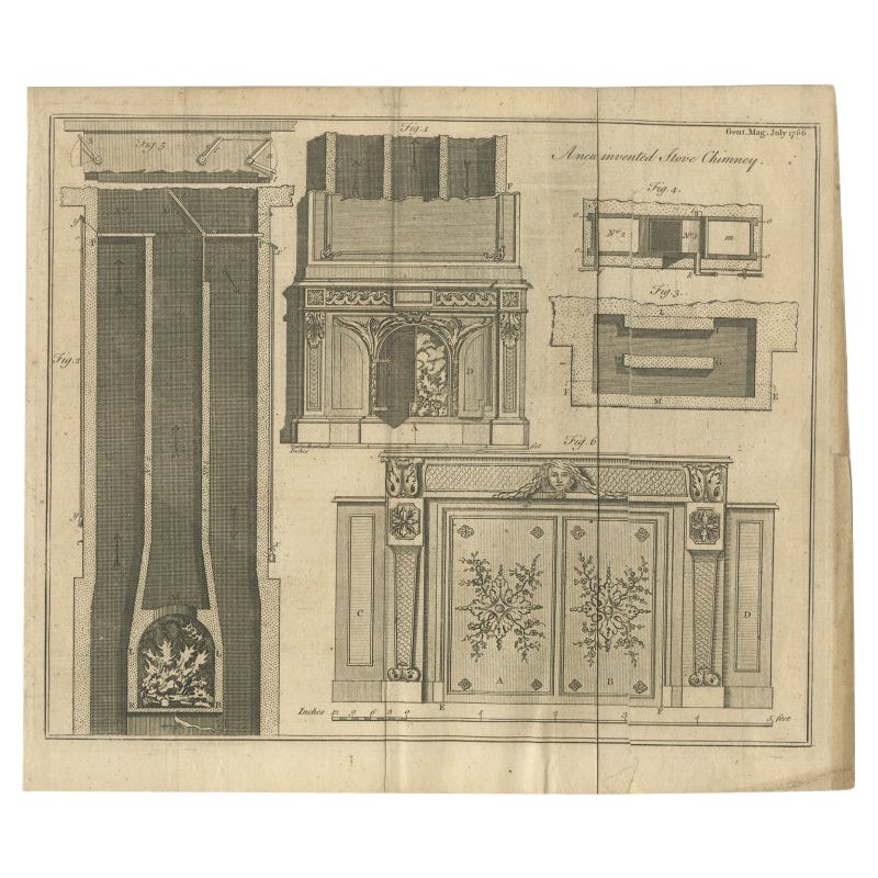 Antique Print of a Stove Chimney, 1766 For Sale