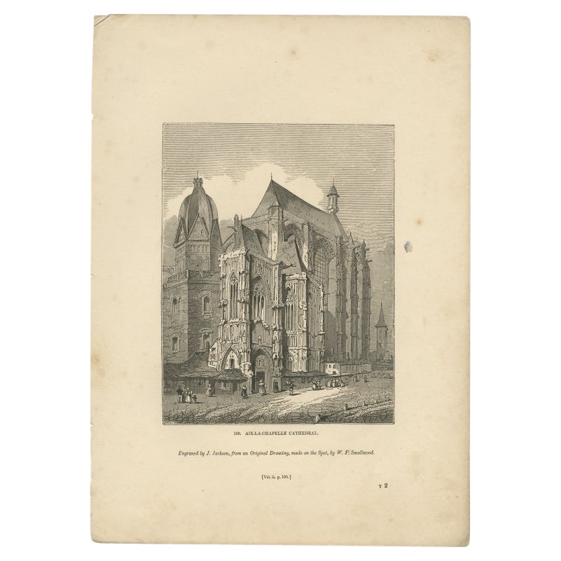 Antique Print of Aachen Cathedral by Knight, 1835 For Sale