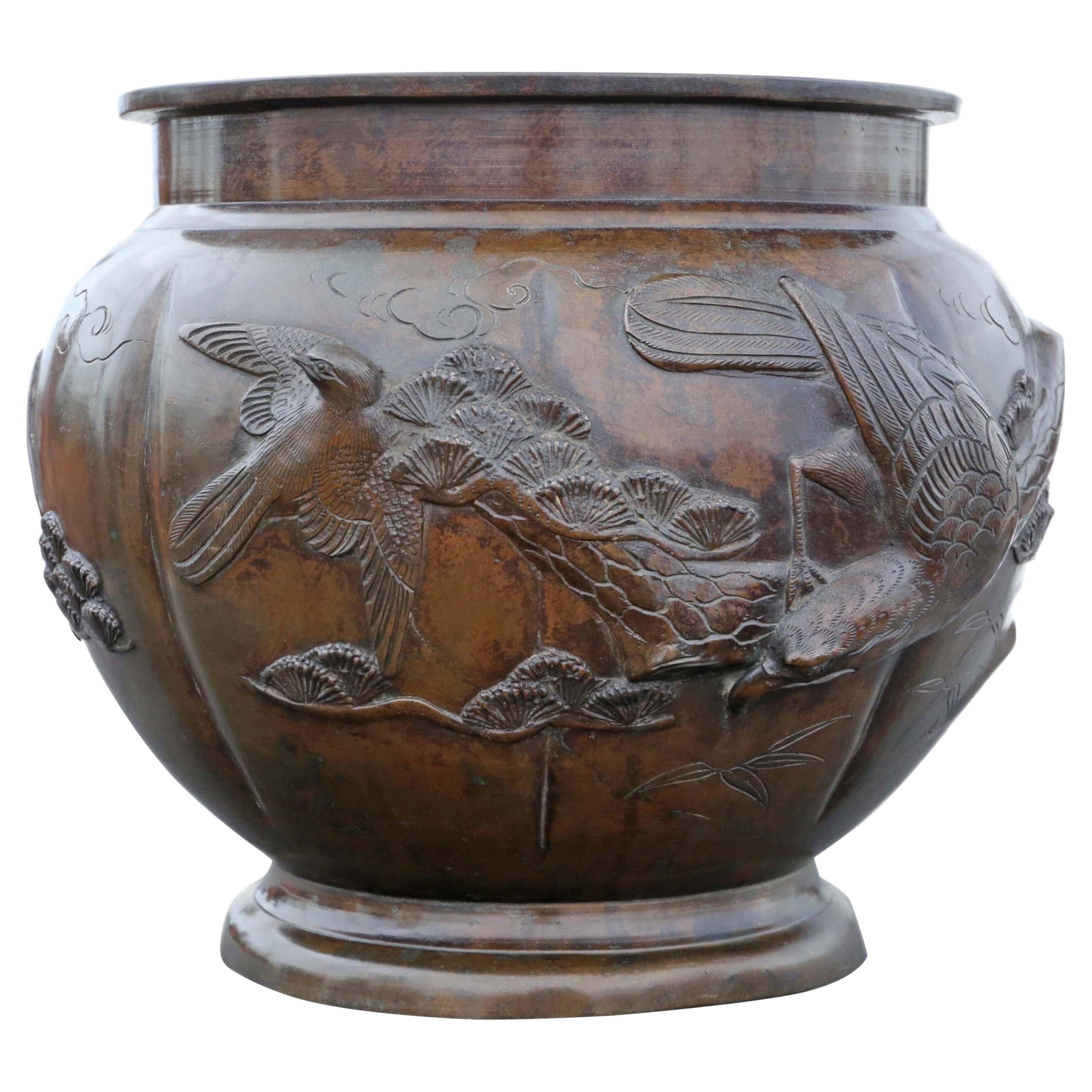 Antique Large Oriental Japanese Bronze Jardinière Planter Bowl Meiji