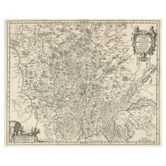 Used Old Map of the Burgundy Region Between Langres, Geneva, Lyon and Nevers, ca.1660
