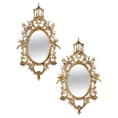 19th Century Pair of Giltwood Chinese Chippendale Mirrors