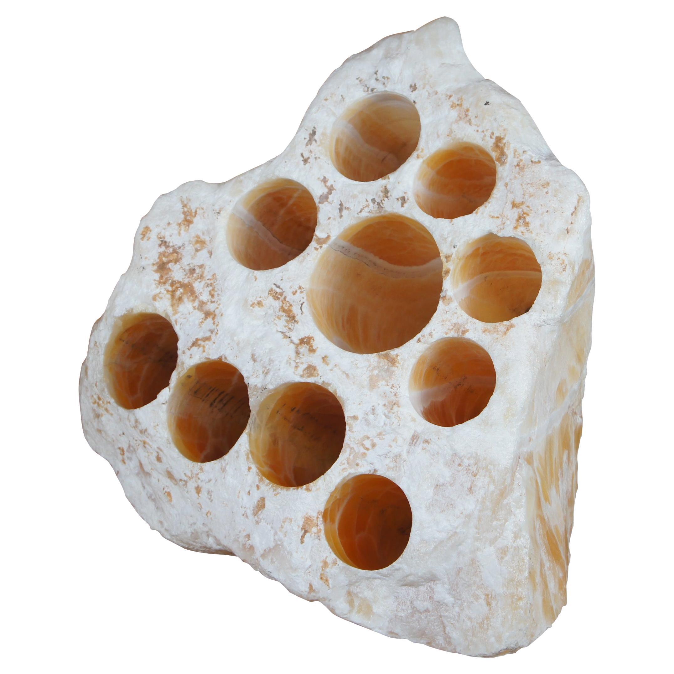 102lb Panal Calcita Ámbar Ónix Roca Piedra Cristal Formación Agujeros Perforados