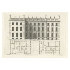 Antique Print of the Bold Hall in Warwickshire in England, 1714
