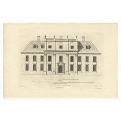 Stampa architettonica antica di Cobham Hall nel Kent, Inghilterra, 1717