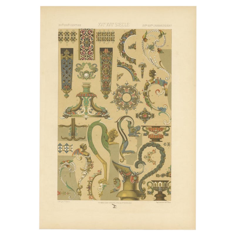 Antique Print of Decorative Art in the 16th and 17th Century, 1869 For Sale