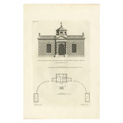 Antique Print of Designs for Ebberston Lodge, Yorkshire, United Kingdom, 1725