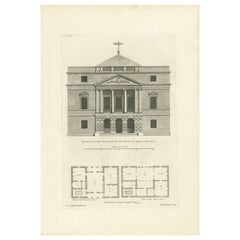 Antique Print of Designs for Pembroke House Whitehall, London, England, 1725