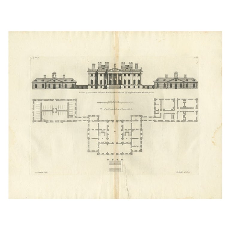 Stampa antica di Duncombe Park di Campbell, 1725