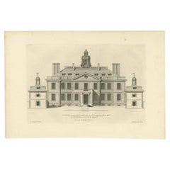 Original Antique Engraving of Eaton Hall, Cheshire, England, 1717