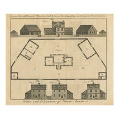 Antique Print of Farmhouses, 1752