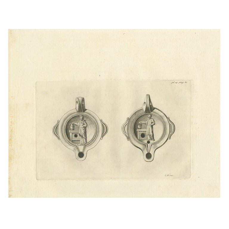 Remarquable impression décorative rare et ancienne de figures et de vases, vers 1780