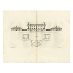 Antique Architectural Print of Houghton Hall in Norfolk, England, 1725