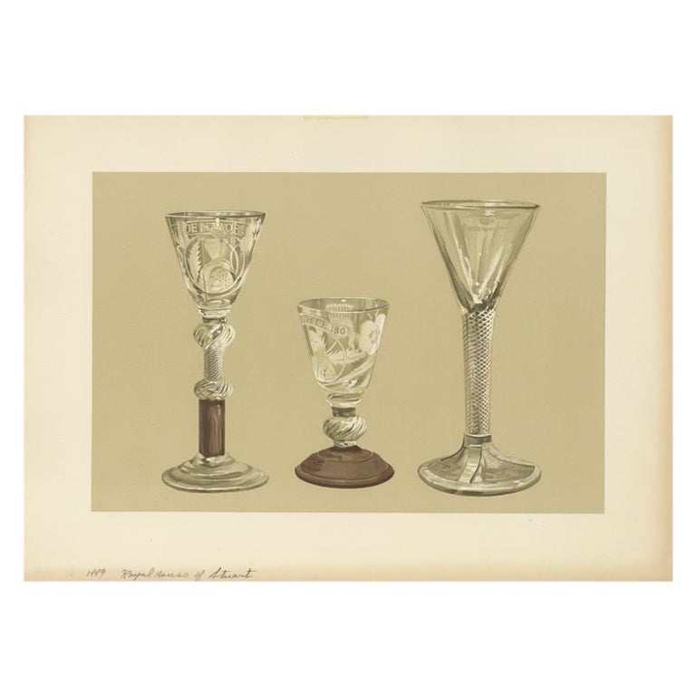 Antique Print of Jacobite Drinking Glasses by Gibb, 1890