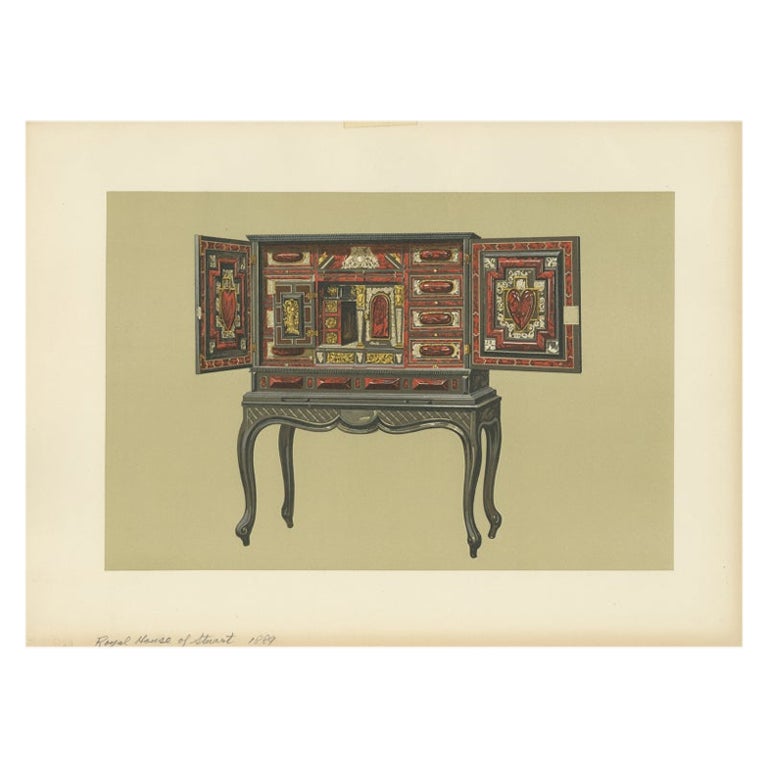 Antique Print of Mary Queen of Scots' Cabinet by Gibb, 1890