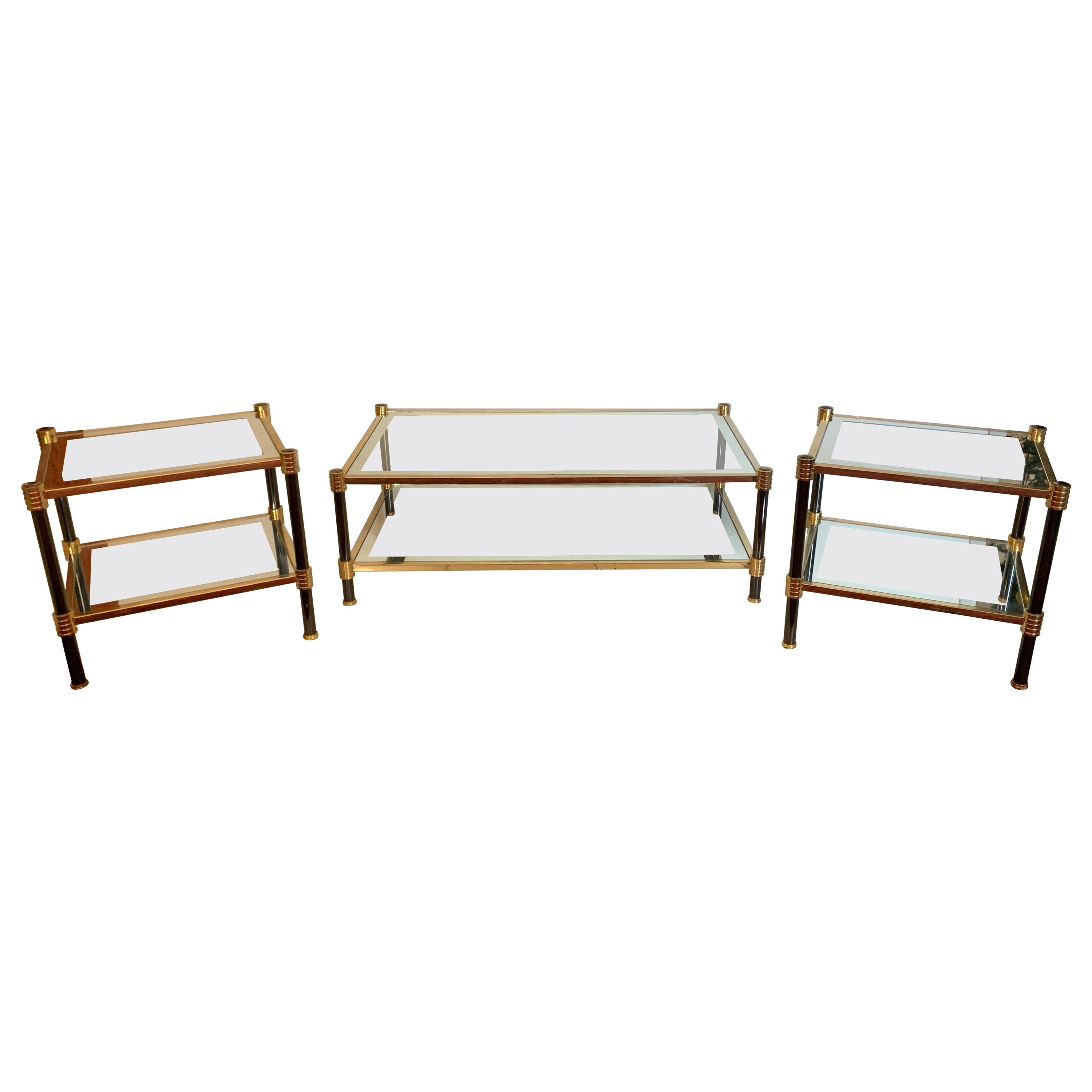 Set of Tables on Glass and Brass, 1980’s For Sale