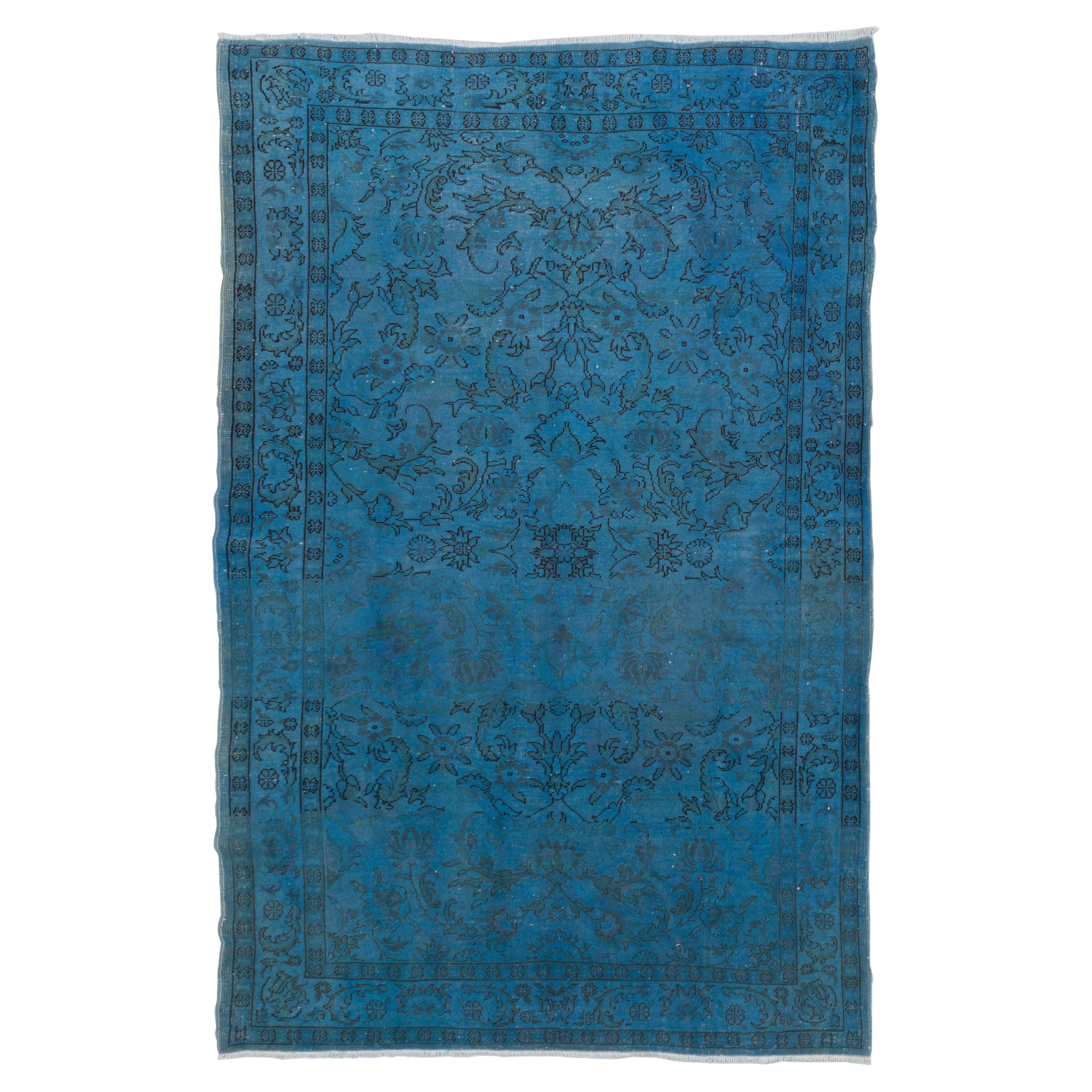 1960s Turkish Rug Re-Dyed in Blue Color, Ideal for Contemporary Interiors