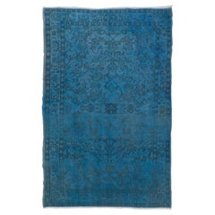 Vintage 1960s Turkish Rug Re-Dyed in Blue Color, Ideal for Contemporary Interiors