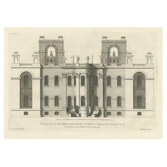 Antique Print of the Garden Front of a New Building in Dorset, England, 1717