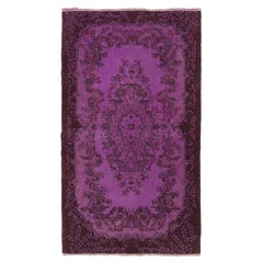 4x7 Ft Handmade Vintage Turkish Rug Re-Dyed in Purple Color for Modern Interiors