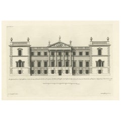 Antique Engraving of the Garden Front of Grimsthorpe Castle, Lincolnshire, England, 1714