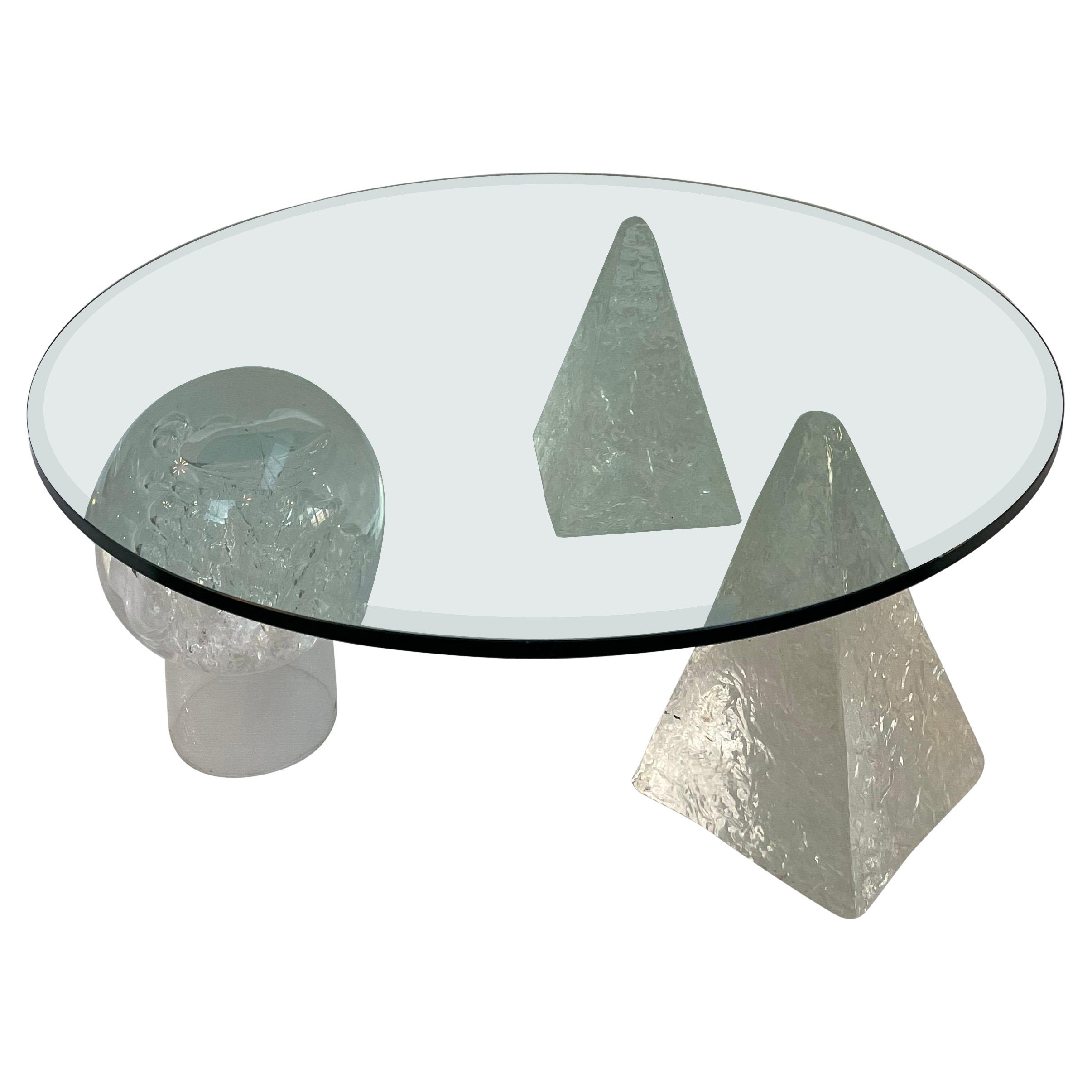 Geometric Acrylic Base Coffee Table in the Style of Massimo Vignelli