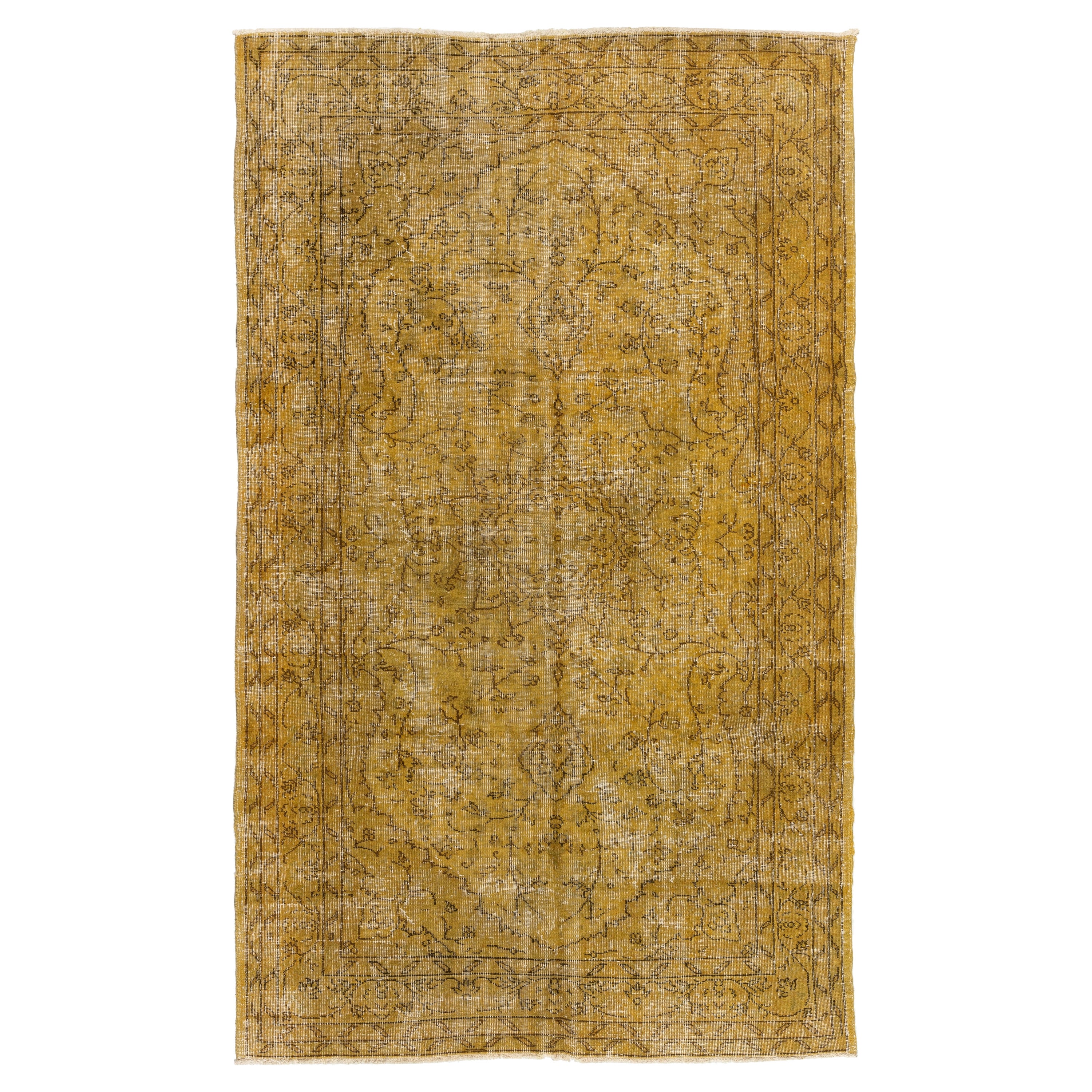 5.2x8.5 Ft Hand-Made Vintage Turkish Area Rug in Yellow 4 Modern Interiors For Sale