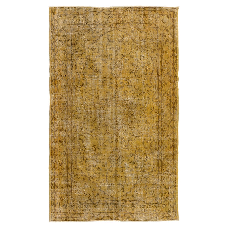 5.2x8.5 Ft Hand-Made Vintage Turkish Rug Over-Dyed in Yellow 4 Modern ...