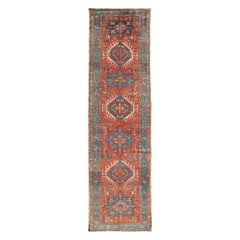 Antique Hand Knotted Persian Heriz Runner with All-Over Sub-Geometric Design