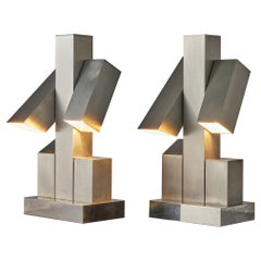 Innocenti Gandini for Arredoluce ‘Scultura’ Table Lamp in Brushed Steel