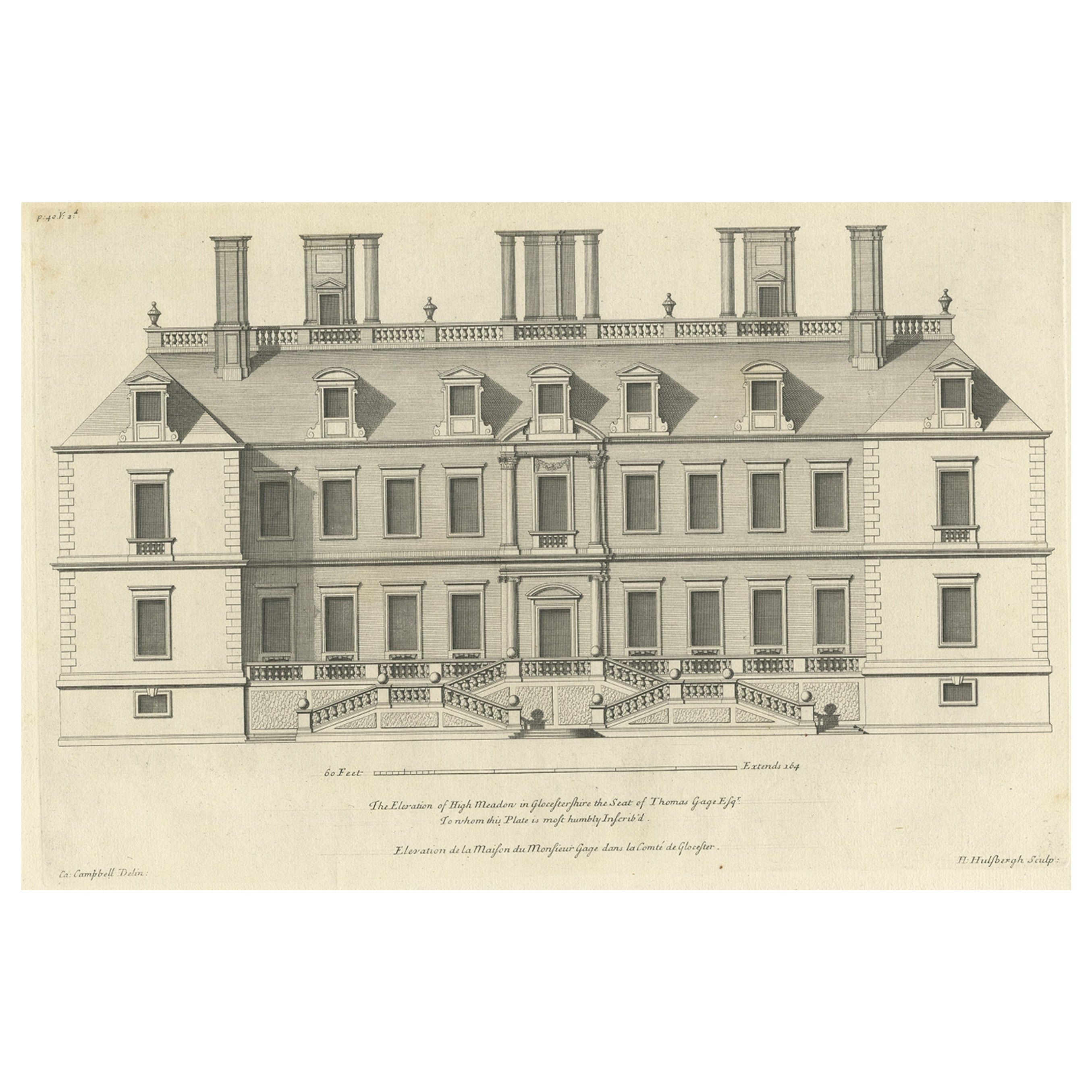 Antique Print of the House of Richard Rooth The Elms, in Surrey