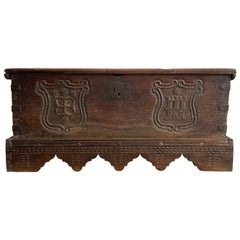 Antique Wedding trunk / chest with coat of arms - Renaissance - 1600