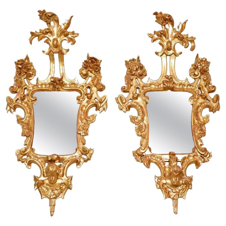 Pair of Antique French Gilt Wood Mirrors For Sale