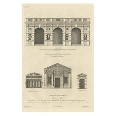 Antique Old Print of Loggia & Bowling Green of Wilton House, Salisbury, Wiltshire, 1717