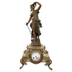 Antique 19th Century French Spelter and Onyx Clock