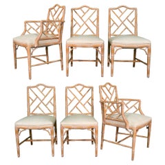 Chinese Chippendale Faux Bamboo Dining Chairs, Set of 6