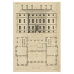 Antique Print of the Melville House in Fife, Scotland, 1725