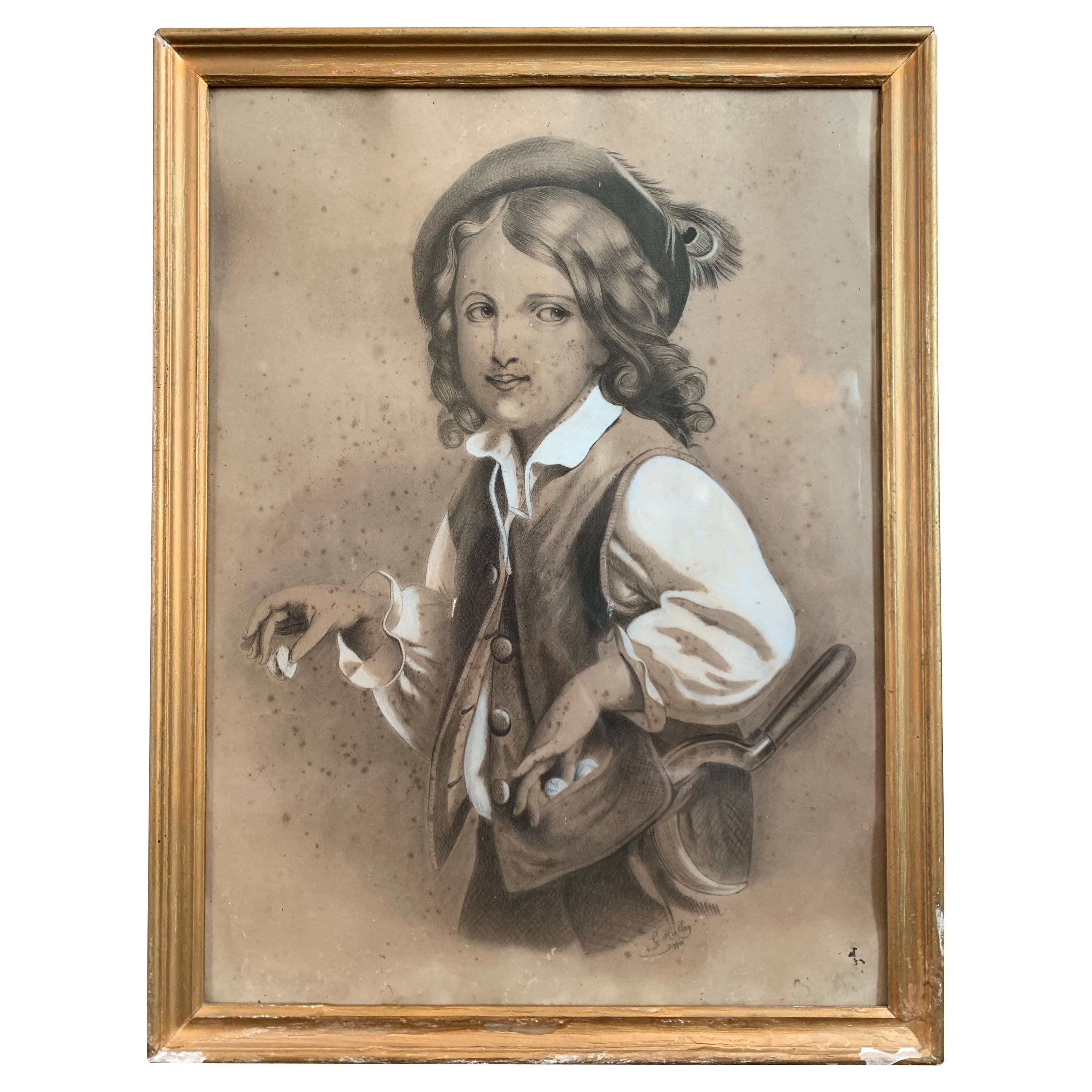 G HERLLEY «Tom Thumb»  ("Le petit Poucet") Drawing, 1891 For Sale