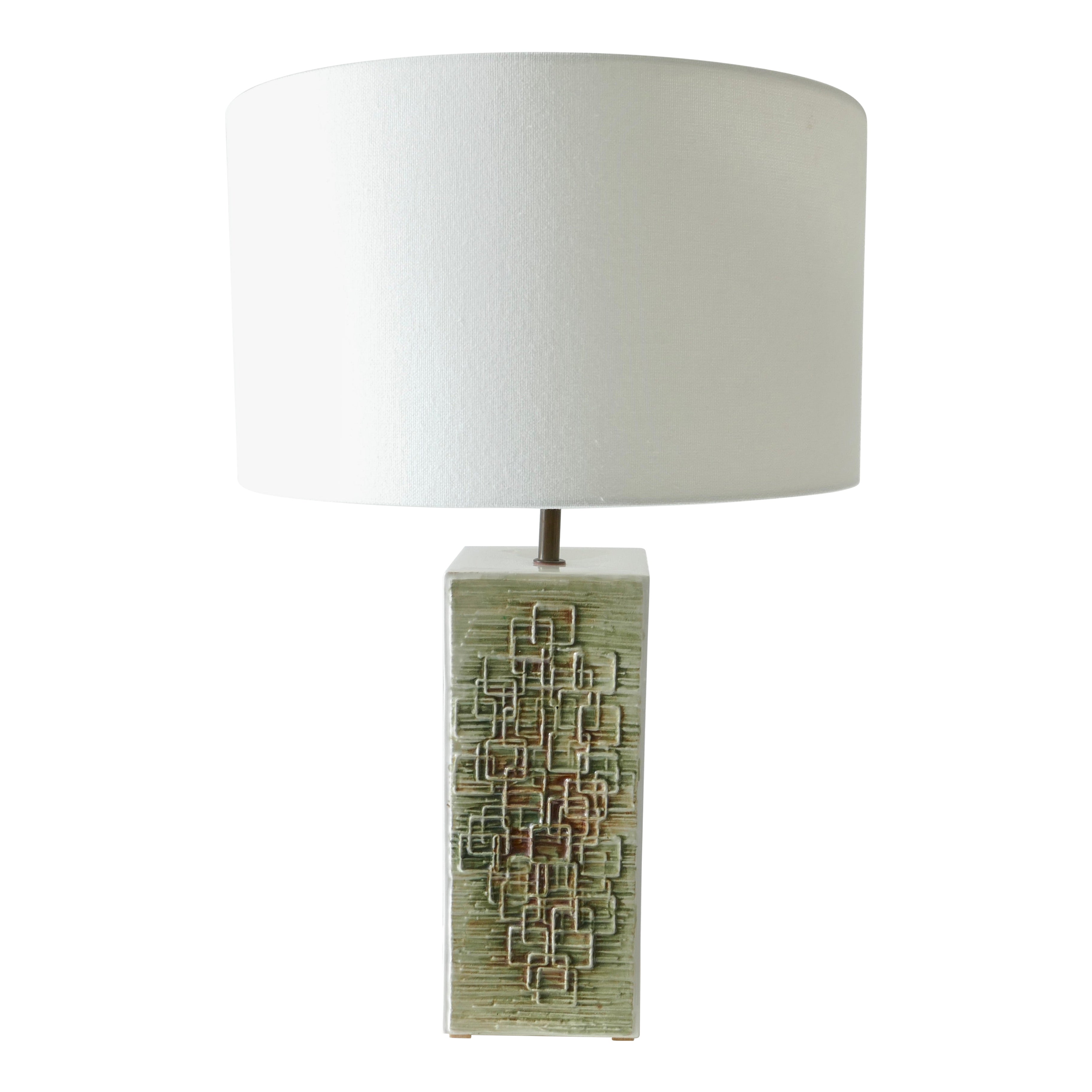 Green Tone Ceramic Table Lamp, 1960s For Sale