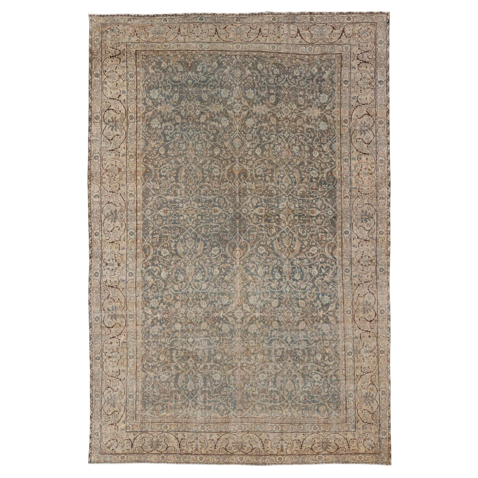 Large Antique Persian Tabriz Finely Woven Rug in All-Over Sub Geometric Design For Sale