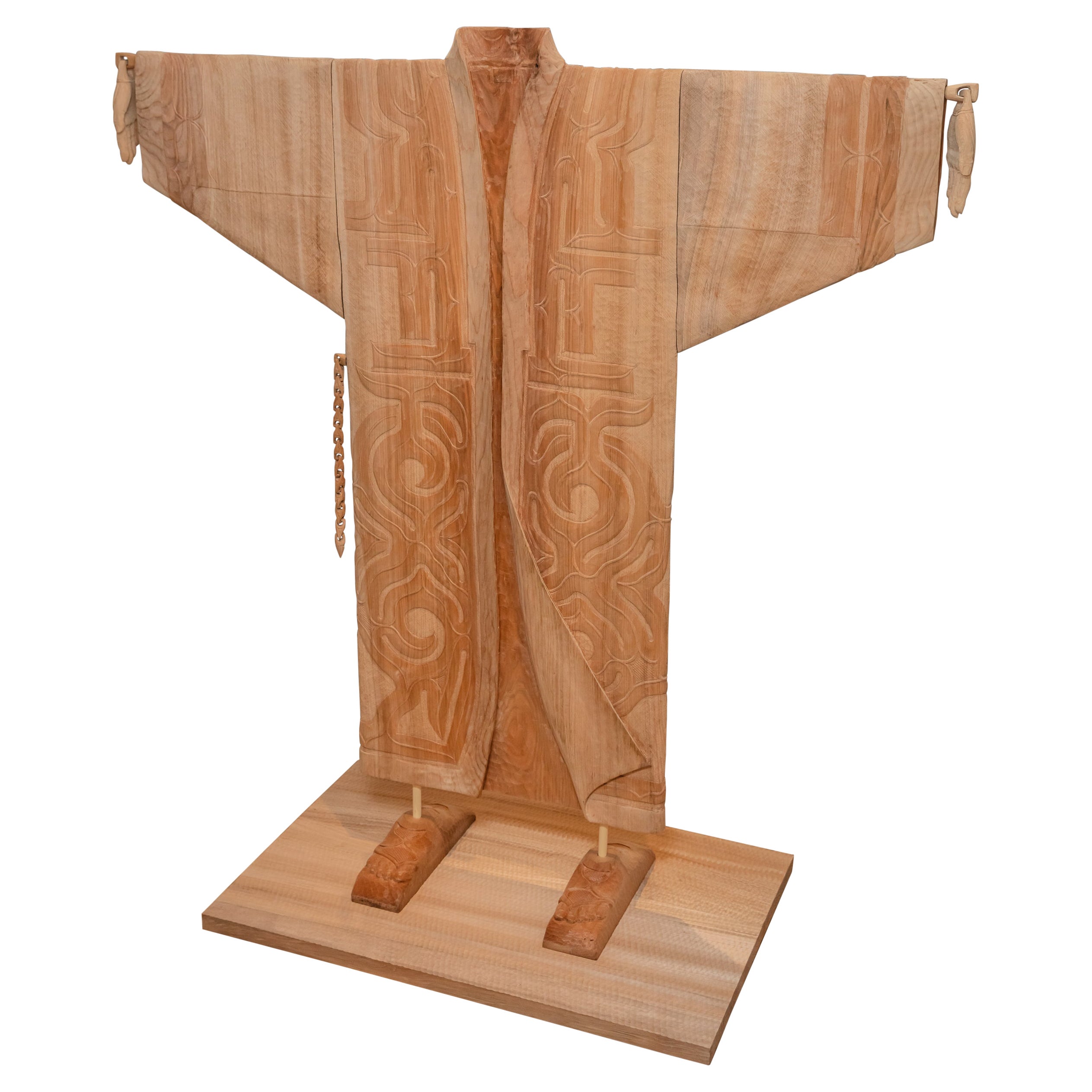 Contemporary Wooden Kimono Sculpture Carved in Japanese Elm by Toru Kaizawa