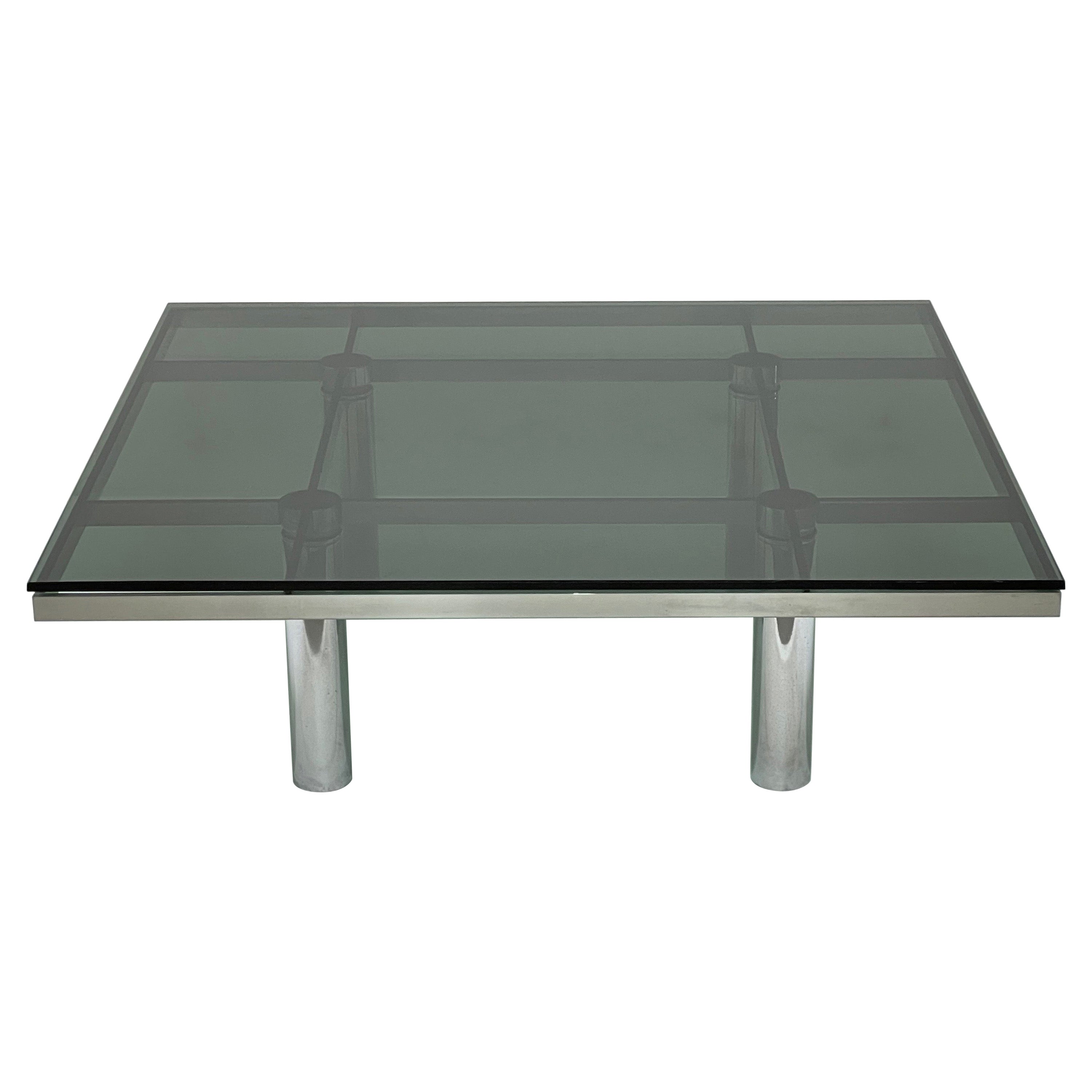 Tobia Scarpa Midcentury "Andre" Glass and Steel Coffee Table for Gavina, Italy