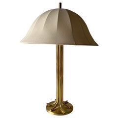 Fabric Shade & Brass Body Elegant Large Table Lamp by ERU, 1980s, Germany
