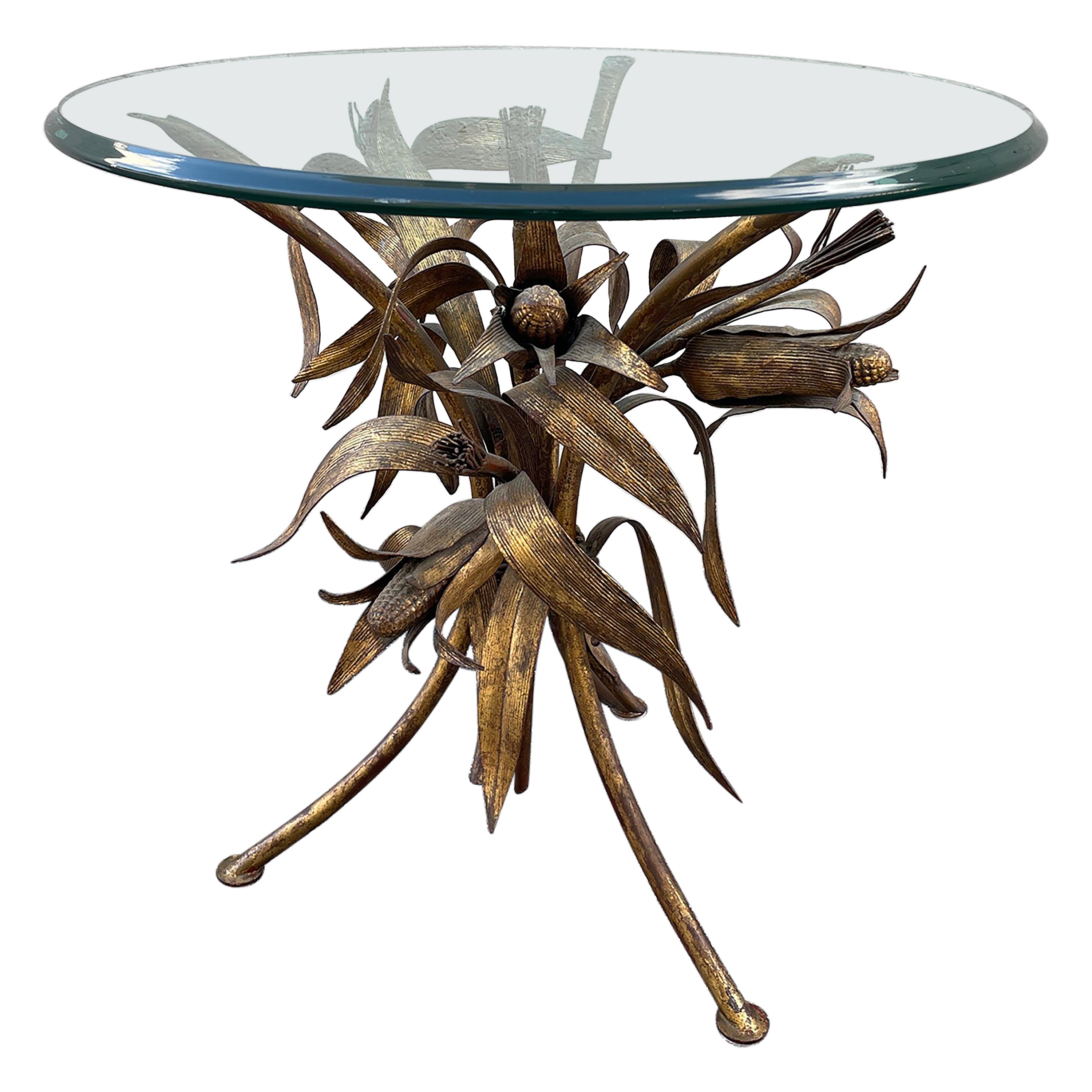 Gilt Metal Wheat & Corn Stalk Side / Drinks Table For Sale