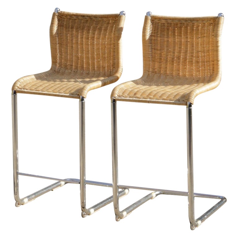 Pair of Mies Van Der Rohe Style Counter Top Stools