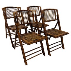 Mid-Century British Colonial Style Bamboo Folding Chairs, Set of Four