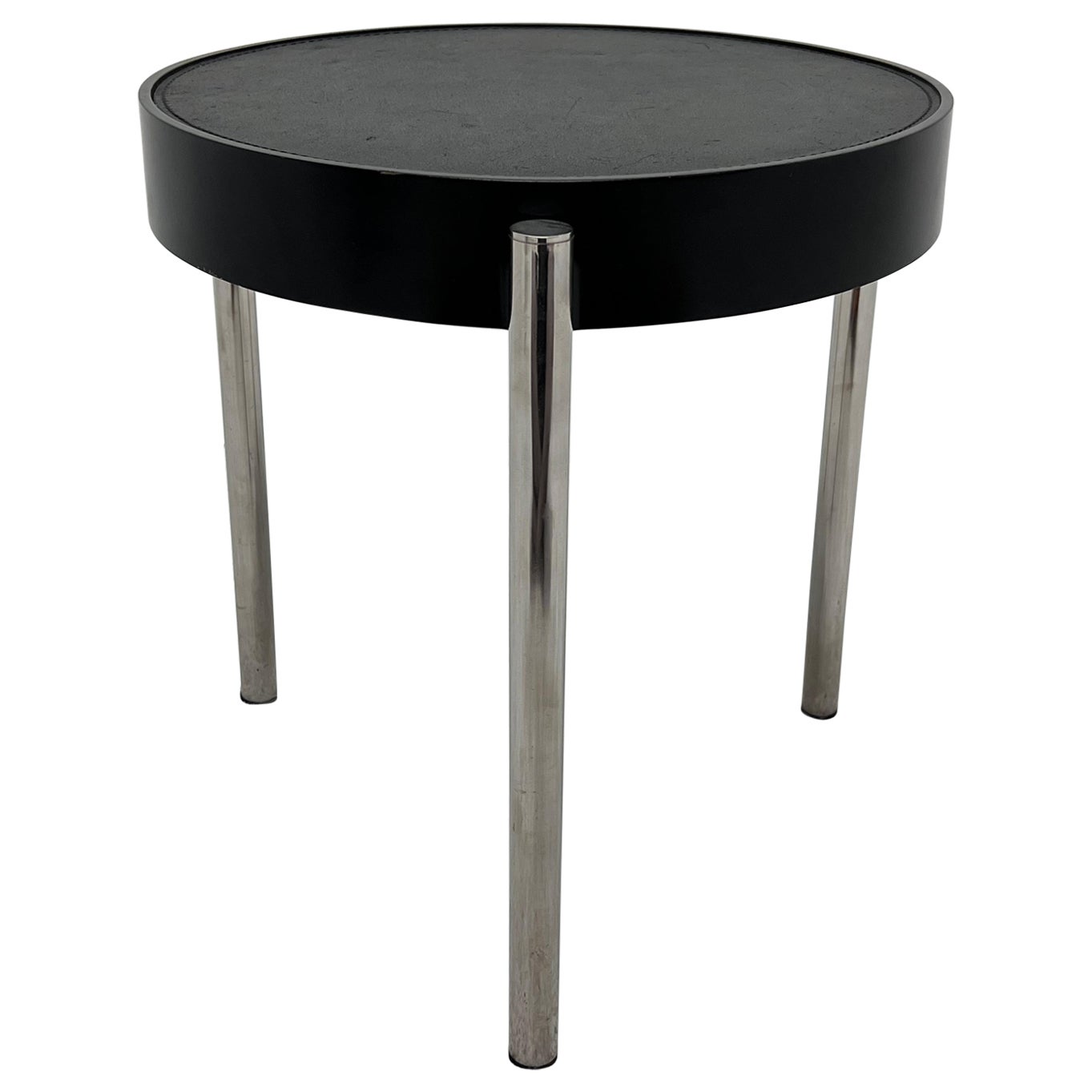 Brighella Black Leather and Chrome Side Table for Zanotta, Historical Archive For Sale